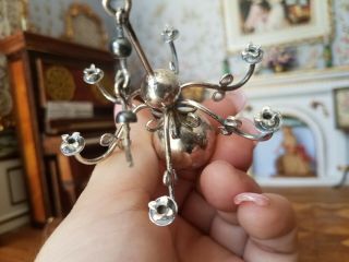 Antique Vintage Dollhouse Miniature Sterling Silver 6 Arm Chandelier 1:12 5