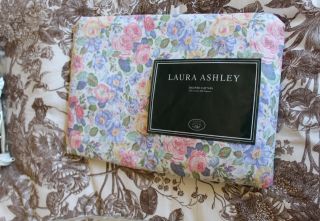 Vtg Laura Ashley Floral Shabby Chic Quartet Ruffled Shower Curtain 72x75