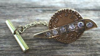 Vintage Amarillo Hardware Co.  10k Gold & Diamond Service Tie Pin; Tie Tack