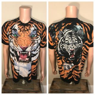 Vintage 1995 Liquid Blue Tiger All Over Print Double Sided John Connell Size Xl
