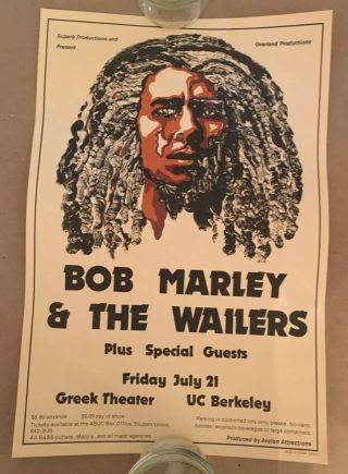 Bob Marley Poster Wailers 1978 Greek Theater Rare Vintage 1st Reggae