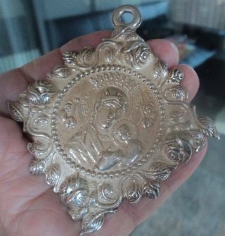 Very Large Heavy Vintage Silver Madonna & Child Religious Pendant - Mary & Jesus