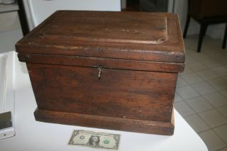 Vintage Wood Tool Box Carpenter Chest Oak & Pine With Brass Hardware And Key