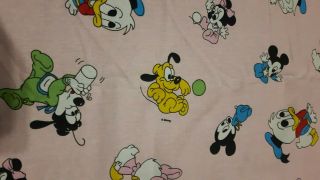 Vintage Disney Curtain Baby Donald Mickey Minnie Cotton Fabric Pink Rare
