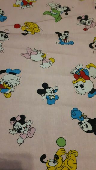 Vintage Disney Curtain Baby Donald Mickey Minnie Cotton Fabric Pink Rare 2