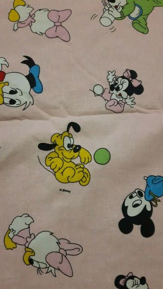 Vintage Disney Curtain Baby Donald Mickey Minnie Cotton Fabric Pink Rare 3