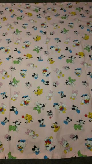 Vintage Disney Curtain Baby Donald Mickey Minnie Cotton Fabric Pink Rare 4