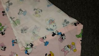 Vintage Disney Curtain Baby Donald Mickey Minnie Cotton Fabric Pink Rare 5
