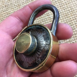Vintage Dudley Brass Combination Padlock Lock Patented 1920 Chicago W/ Combo