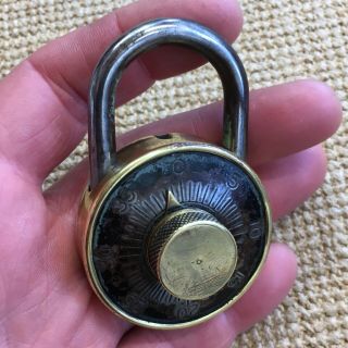 Vintage DUDLEY Brass Combination Padlock Lock Patented 1920 Chicago W/ COMBO 4