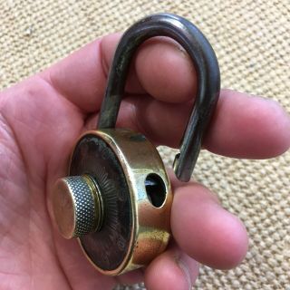 Vintage DUDLEY Brass Combination Padlock Lock Patented 1920 Chicago W/ COMBO 7