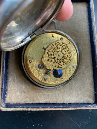 VINTAGE SOLID SILVER VERGE FUSEE POCKET WATCH PAIR CASE WITH KEY AND CASE 9