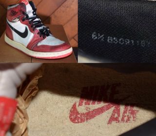 1985 Nike Air Jordan 1 Og Black/red - Right Only Rare Men’s Size 6.  5