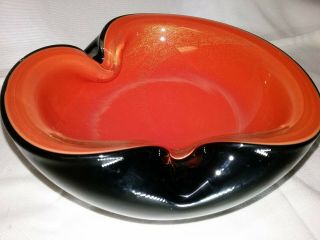 Vintage Mid Century Alfredo Barbini Murano Cased Black Orange Bowl Ashtray Italy