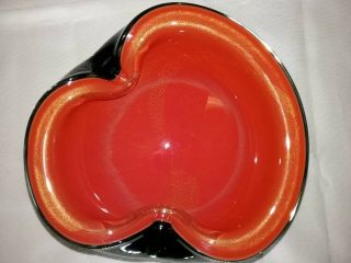 Vintage Mid Century Alfredo Barbini Murano Cased Black Orange Bowl Ashtray Italy 2