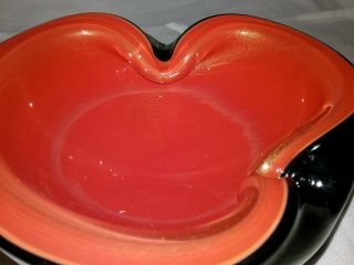 Vintage Mid Century Alfredo Barbini Murano Cased Black Orange Bowl Ashtray Italy 5