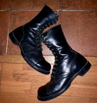 Vintage 1970s Corcoran Black Leather Men Us 10.  5 Combat Military 1500 Jump Boots