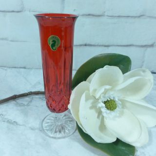 Vintage Waterford Crystal Lismore Crimson Red Stem Glass Vase 8 "