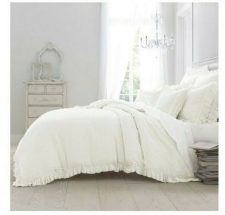 Wamsutta Vintage Washed Linen Duvet Cover Ruffle King Size Winter White