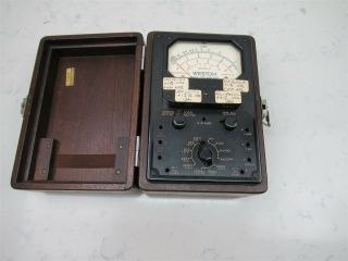 Vintage Weston Model 779 Analyzer Panel Multimeter Analog W/ Wooden Case