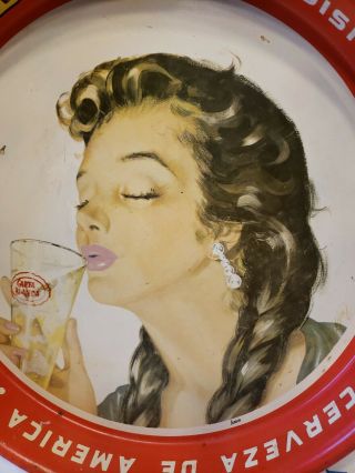 Vintage Carta Blanca Beer Serving Tray Lady Glass 13 1/4 