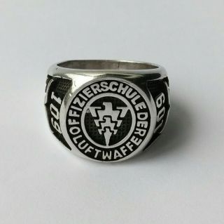 Vintage Rare Sterling Silver Military Ring Offizierschule Der Luftwaffe 109 Oltr