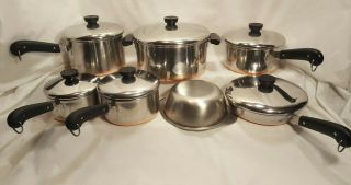 13 Piece Vintage Revere Ware Pre - 1968 1801 Copper Clad Stainless Steel Cookware