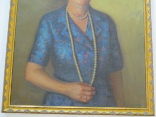 JACOB RICHARD PAINTING VINTAGE PORTRAIT WOMAN WITH PEARL NECKLACE 1950 ' S OIL 4