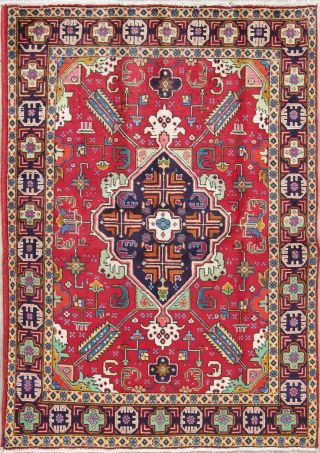 Geometric 5x7 Oriental Persian Hand - Knotted Wool Red Vintage Rug 6 