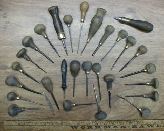 29 Vintage & Antique Wood Handled Gravers Tools,  Vautier,  Muller,  Lembeck,  Johnson