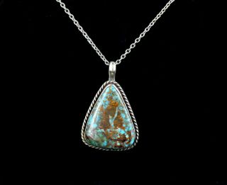 Vintage Old Pawn Navajo Sterling Silver Kingman Turquoise Pendant Necklace 18 "