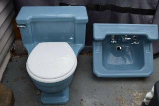 Vintage 50s Blue Bathroom Toilet American Standard Classic Color