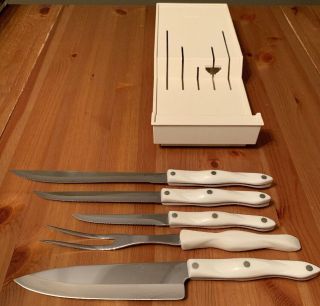 Cutco Vintage 5 Piece Pearl Handle Knife Set W/ Wall Storage -