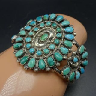 CLASSIC 1960s Vintage NAVAJO Sterling Silver TURQUOISE Cluster Cuff BRACELET 3