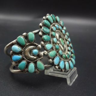 CLASSIC 1960s Vintage NAVAJO Sterling Silver TURQUOISE Cluster Cuff BRACELET 4