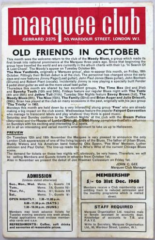 Led Zeppelin - " Debut Of Yardbirds " Mega Rare Marquee Club Oct 1968 Handbill