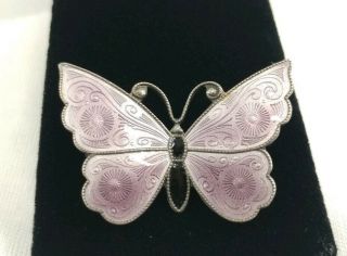 Denmark Meka Signed Sterling Silver Purple Enamel Butterfly Insect Brooch Pin