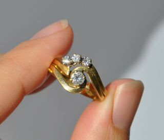 Vintage 14k Solid Gold Natural Diamond Engagement Ring Set - Wedding Sz 4.  5