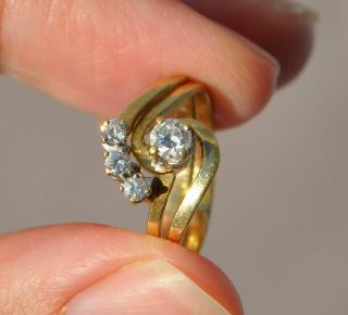 VINTAGE 14K SOLID GOLD NATURAL DIAMOND ENGAGEMENT RING SET - WEDDING SZ 4.  5 4