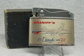 Vintage Braniff Airlines " El Dorado Jet " Flat Advertising Lighter Look