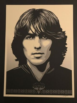 Shepard Fairey Obey Giant Poster For George Harrison Beatles Silver Rare Signed