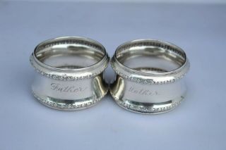 Set Of 2 Gorham Sterling Silver Napkin Rings Mono " Mother " & " Father " 25.  3 Grams