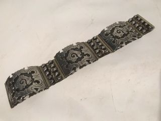 Southwest Taxco Mexico Panel Bracelet Vintage Sterling Silver 36.  6g | 7” Aztec