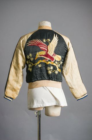 Vtg 1950 Sukajan Eagle Tiger Dragon Japan Souvenir Jacket Embroidered Reversible