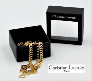 Mib French Signed Christian Lacroix Gold Metal Bracelet With Sigled Box