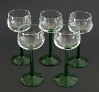 Vintage French Sherry Wine Glasses Green Stem Set Of Five (5) Stemware