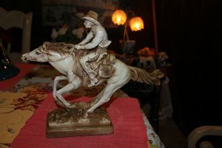 Vintage Pony Express Cowboy & Horse Sculpture - Signed Lcl - Western Americana