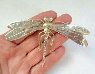 Vintage Big 925 Sterling Silver Dragonfly Pin Pendant