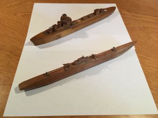 Vintage World War Ii Era,  Folk Art,  Hand - Made,  Wood Boats,  Submarine & Destroyer