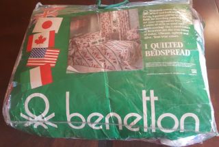 United Colors Of Benetton Flags Quilted Twin Bedspread Comforter Vintage HTF 6